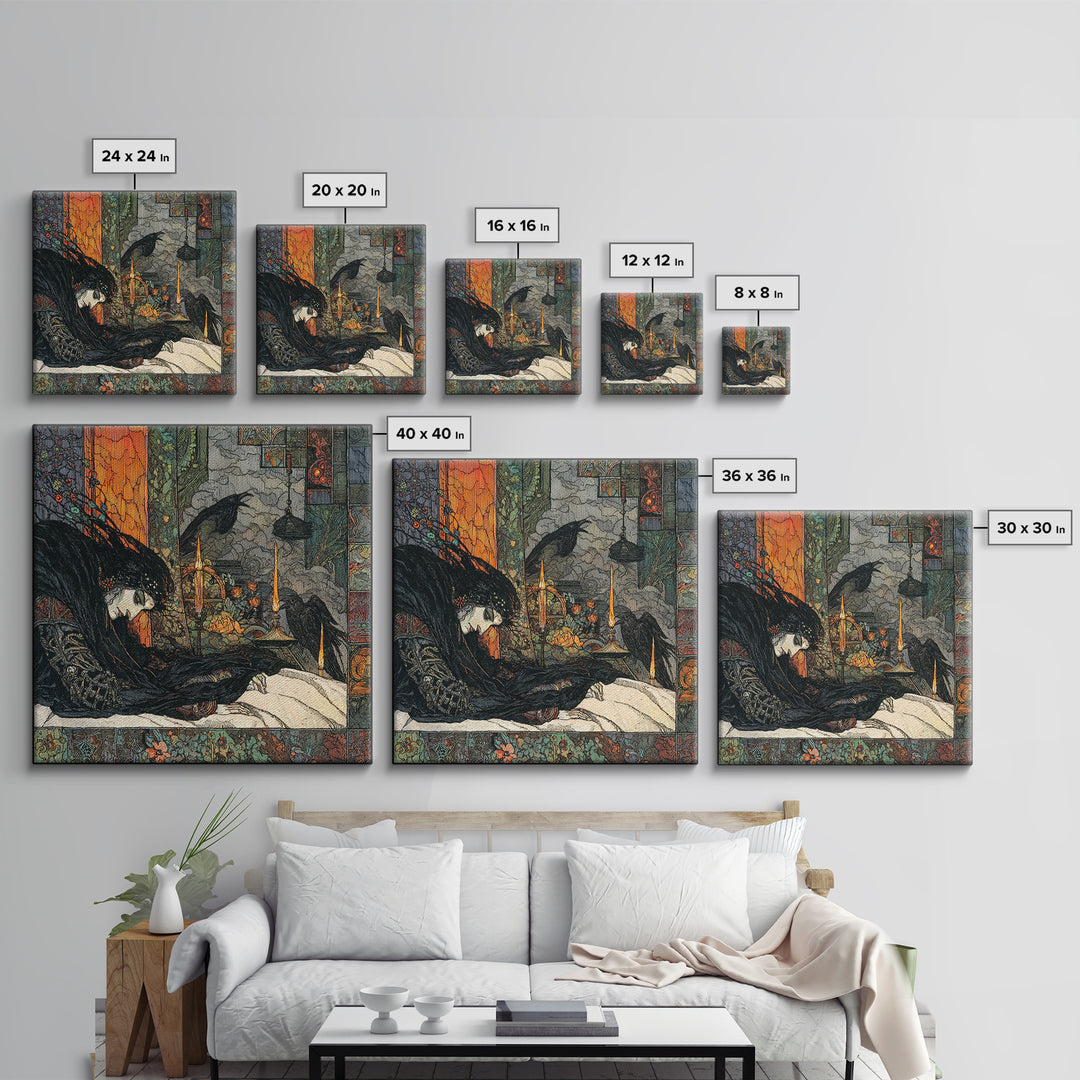 The Dream Eater, Stained Glass Gothic Art, Square Wall Art, Macabre Wall Art, Framed Canvas Print, Halloween Wall Art, Gothic Home Decor
