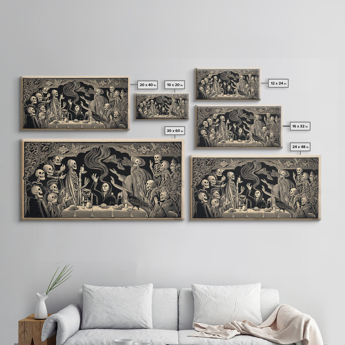 The Dream Eater, Macabre Folk Print Art, Wide Panoramic Art, Gothic Horror Wall Art, Framed Canvas Print, Halloween Wall Art