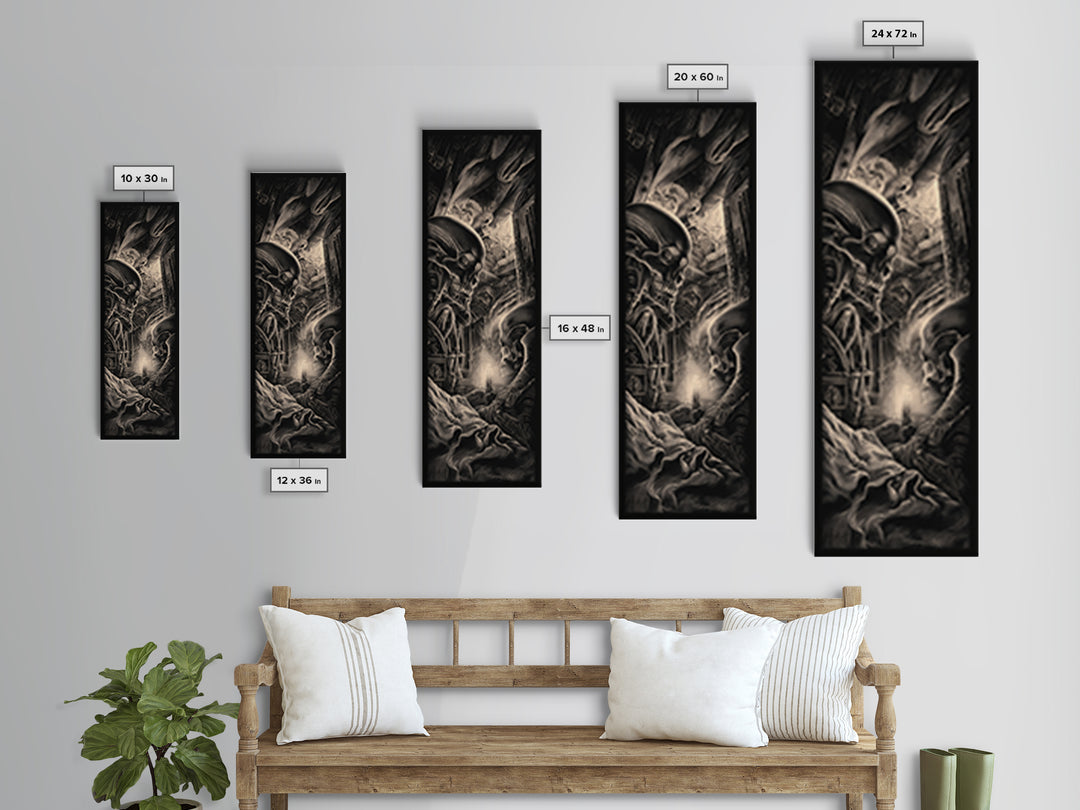 The Dream Eater, Biomechanical Horror Art, Tall Narrow Wall Art, Dark Halloween Decor, Framed Canvas Print, Halloween Wall Art