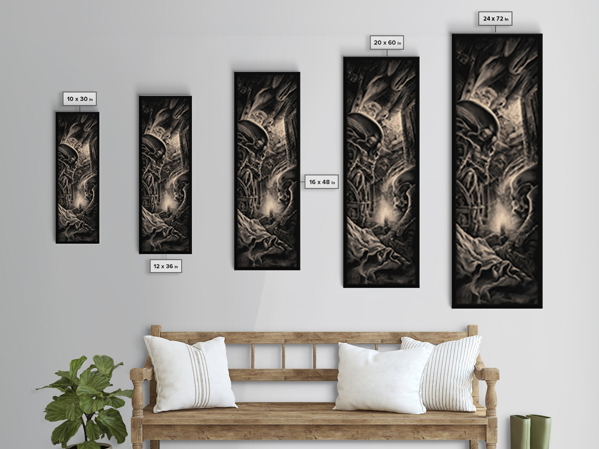 The Dream Eater, Biomechanical Horror Art, Tall Narrow Wall Art, Dark Halloween Decor, Framed Canvas Print, Halloween Wall Art