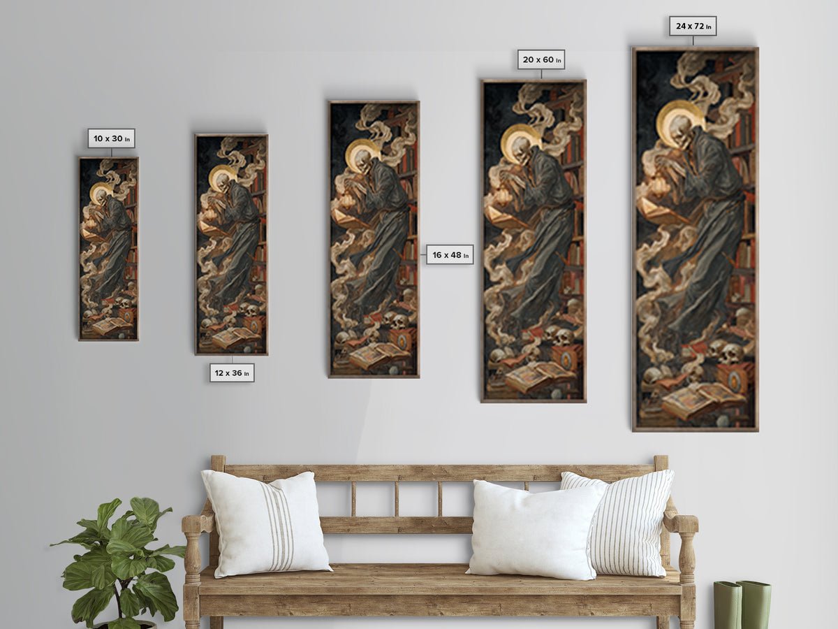 The Crypt Librarian, Dark Renaissance Art, Tall Narrow Wall Art, Dark Halloween Decor, Canvas Print, Halloween Wall Art