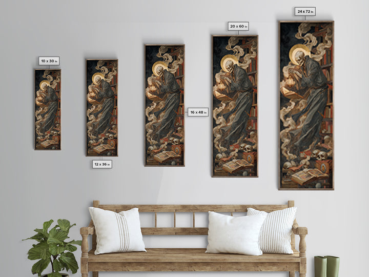 The Crypt Librarian, Dark Renaissance Art, Tall Narrow Wall Art, Dark Halloween Decor, Canvas Print, Halloween Wall Art