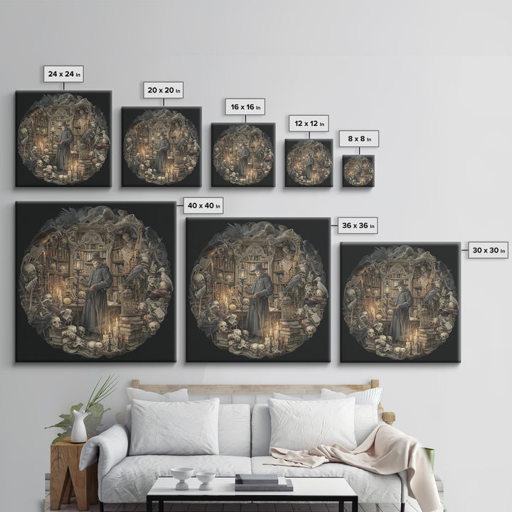 The Crypt Librarian, Danse Macabre Art, Square Wall Art, Dark Fantasy Wall Art, Canvas Print, Halloween Wall Art