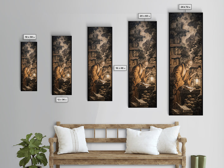 The Crypt Librarian, Baroque Witchcraft Art, Tall Narrow Wall Art, Macabre Wall Art, Canvas Print, Halloween Wall Art