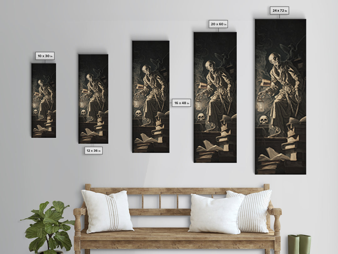 The Crypt Librarian, Gothic Nightmare Art, Tall Narrow Wall Art, Dark Fantasy Wall Art, Canvas Print, Halloween Wall Art
