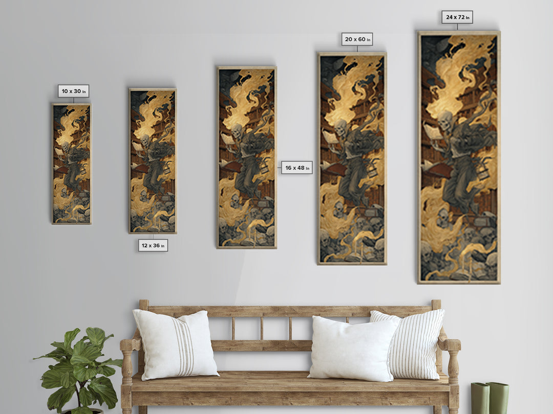 The Crypt Librarian, Visionary Gothic Art, Tall Narrow Wall Art, Gothic Horror Wall Art, Framed Canvas Print, Halloween Wall Art
