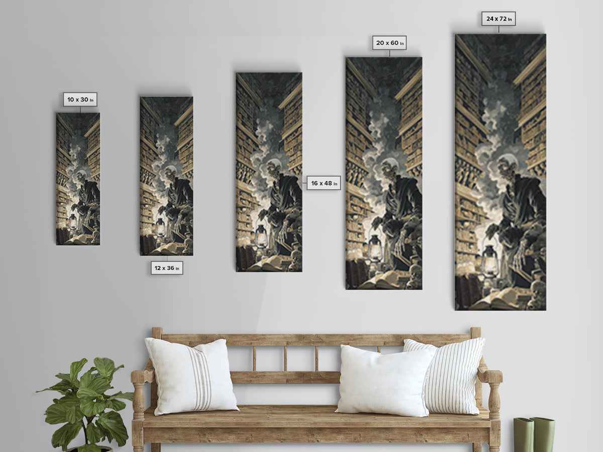 The Crypt Librarian, Architectural Etching Art, Tall Narrow Wall Art, Gothic Horror Wall Art, Framed Canvas Print
