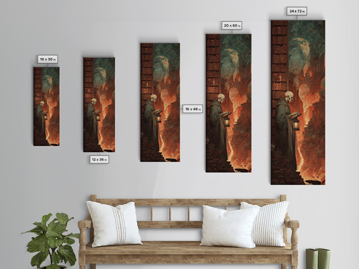 The Crypt Librarian, Apocalyptic Romantic Art, Tall Narrow Wall Art, Dark Fantasy Wall Art, Framed Canvas Print, Halloween Wall Art