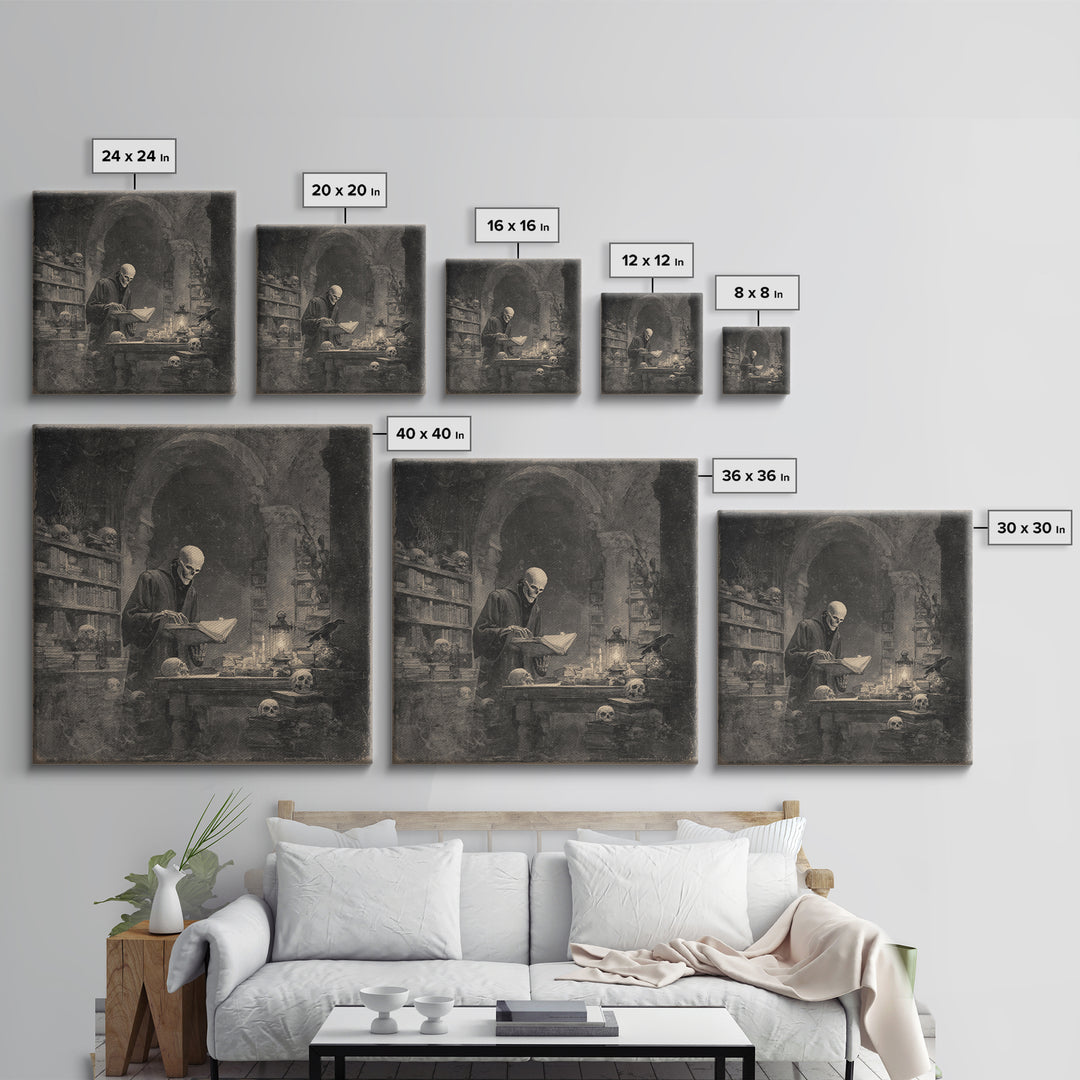 The Crypt Librarian, Symbolist Dream Art, Square Wall Art, Dark Fantasy Wall Art, Canvas Print, Halloween Wall Art, Gothic Home Decor