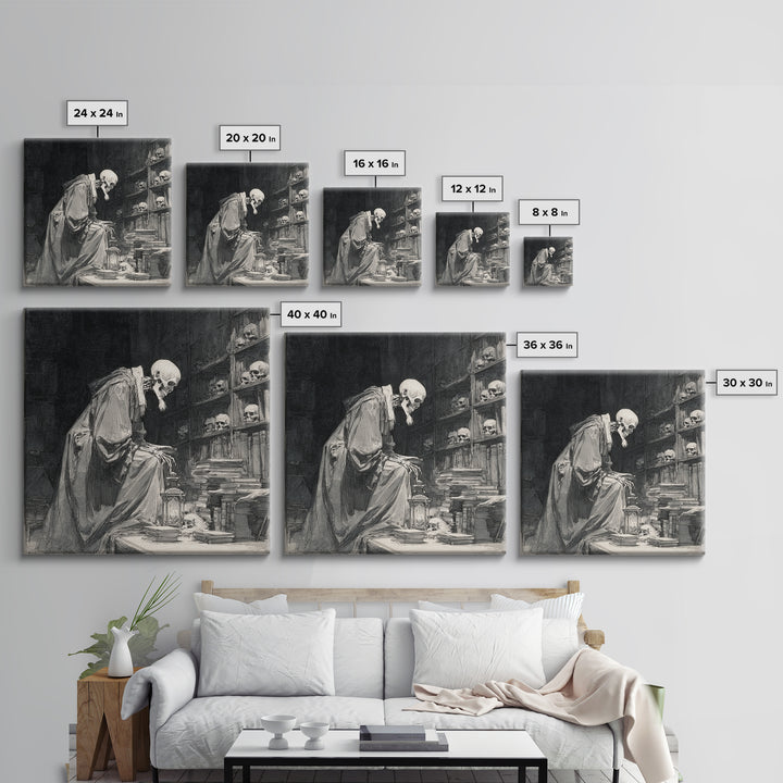 The Crypt Librarian, Decadent Gothic Art, Square Wall Art, Dark Fantasy Wall Art, Canvas Print, Halloween Wall Art, Halloween Decor