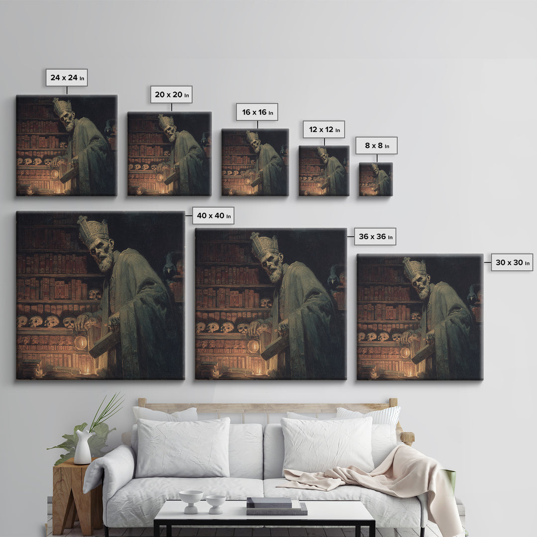 The Crypt Librarian, Dark Symbolist Art, Square Wall Art, Gothic Horror Wall Art, Framed Canvas Print, Halloween Wall Art