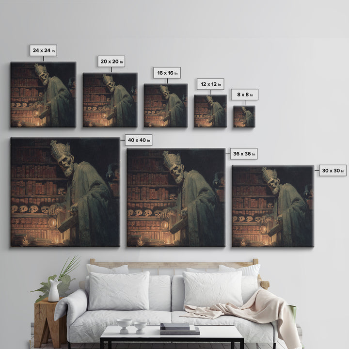The Crypt Librarian, Dark Symbolist Art, Square Wall Art, Gothic Horror Wall Art, Framed Canvas Print, Halloween Wall Art