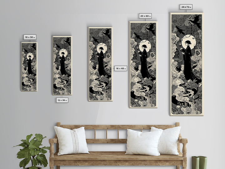 The Crypt Librarian, Decadent Line Art, Tall Narrow Wall Art, Dark Fantasy Wall Art, Framed Canvas Print, Halloween Wall Art