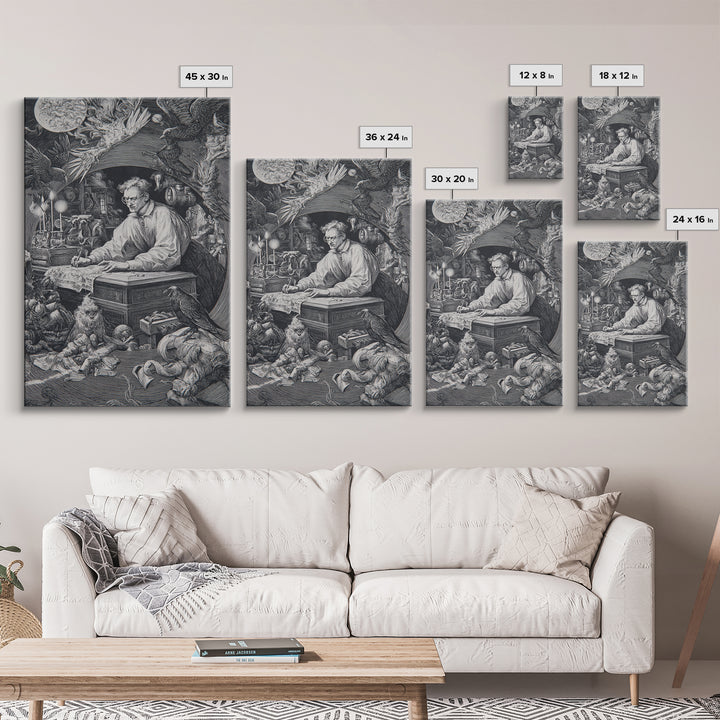 The Royal Coffin Maker, Renaissance Engraving Art, Vertical Wall Art, Dark Fantasy Wall Art, Framed Canvas Print, Halloween Wall Art