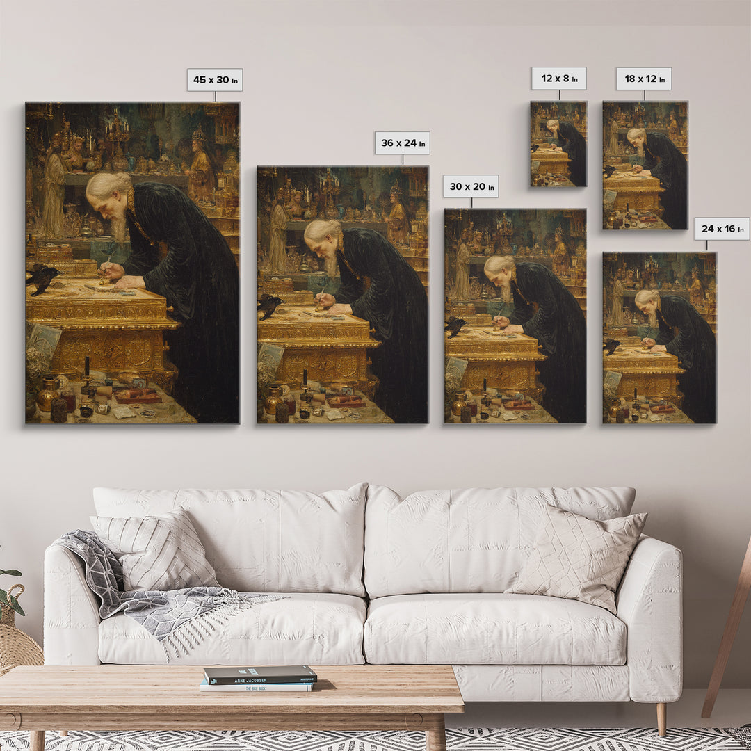 The Royal Coffin Maker, Ornate Symbolist Art, Vertical Wall Art, Dark Fantasy Wall Art, Framed Canvas Print, Halloween Wall Art