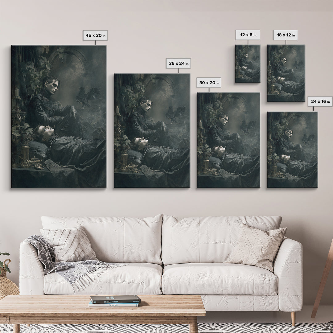 The Royal Coffin Maker, Dark Symbolist Art, Vertical Wall Art, Macabre Wall Art, Framed Canvas Print, Halloween Wall Art