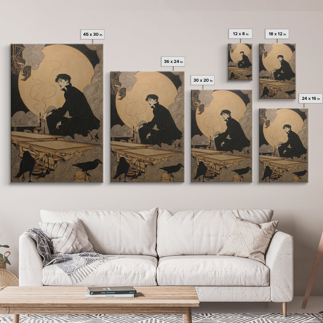 The Royal Coffin Maker, Decadent Line Art, Vertical Wall Art, Dark Halloween Decor, Canvas Print, Halloween Wall Art