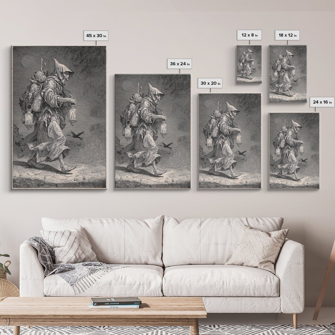 The Soul Collector, Renaissance Engraving Art, Vertical Wall Art, Macabre Wall Art, Framed Canvas Print, Halloween Wall Art