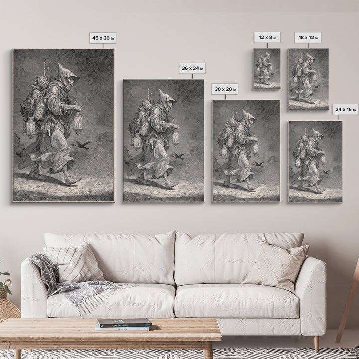 The Soul Collector, Renaissance Engraving Art, Vertical Wall Art, Macabre Wall Art, Framed Canvas Print, Halloween Wall Art