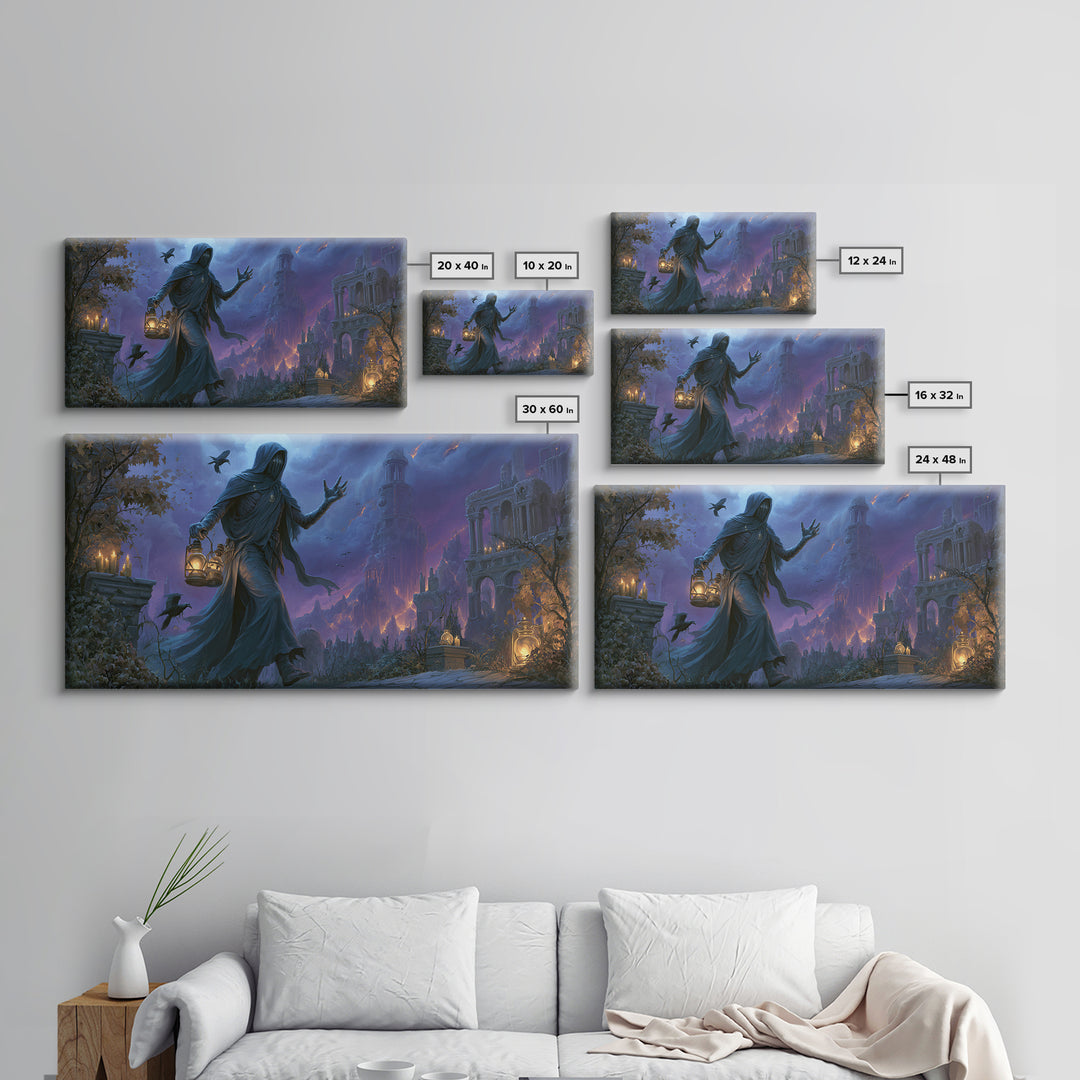 The Soul Collector, Apocalyptic Romantic Art, Wide Panoramic Art, Dark Fantasy Wall Art, Canvas Print, Halloween Wall Art, Macabre Wall Art
