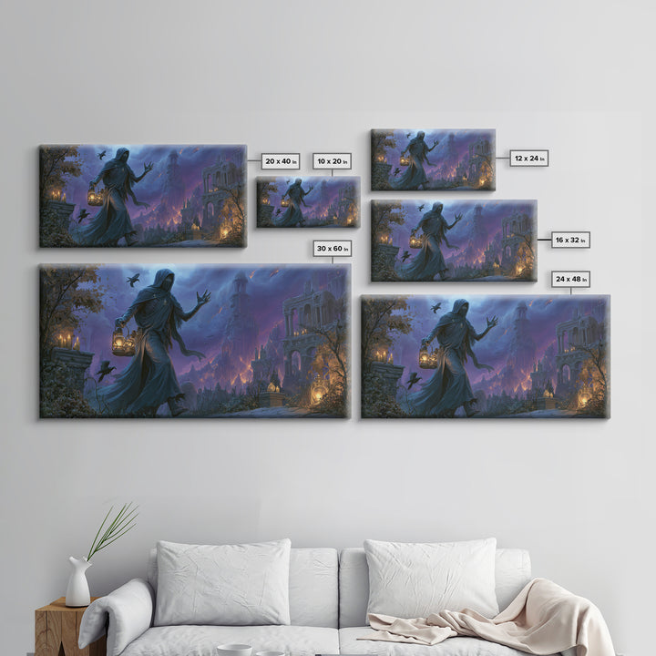 The Soul Collector, Apocalyptic Romantic Art, Wide Panoramic Art, Dark Fantasy Wall Art, Canvas Print, Halloween Wall Art, Macabre Wall Art