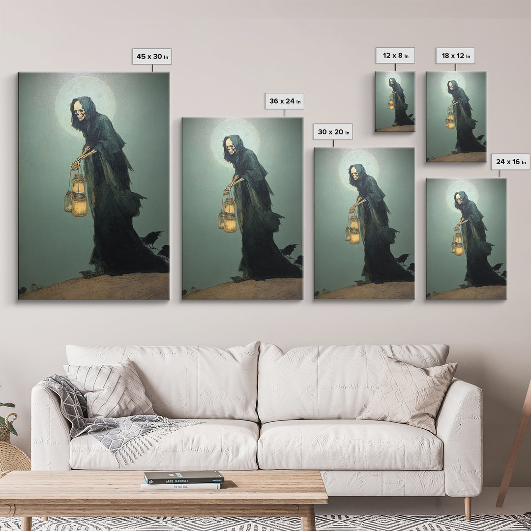 The Soul Collector, Decadent Gothic Art, Vertical Wall Art, Macabre Wall Art, Framed Canvas Print, Halloween Wall Art