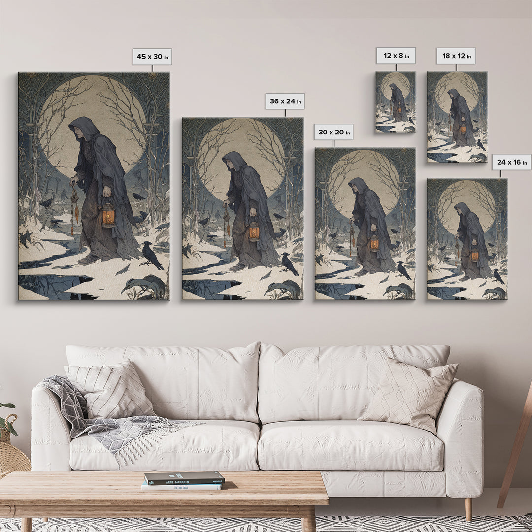The Soul Collector, Symbolist Death Art, Vertical Wall Art, Gothic Horror Wall Art, Canvas Print, Halloween Wall Art