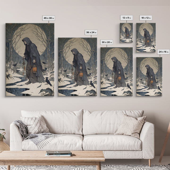 The Soul Collector, Symbolist Death Art, Vertical Wall Art, Gothic Horror Wall Art, Canvas Print, Halloween Wall Art