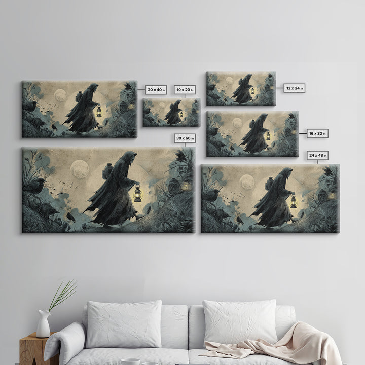 The Soul Collector, Expressionist Nightmare Art, Wide Panoramic Art, Dark Fantasy Wall Art, Framed Canvas Print, Halloween Wall Art