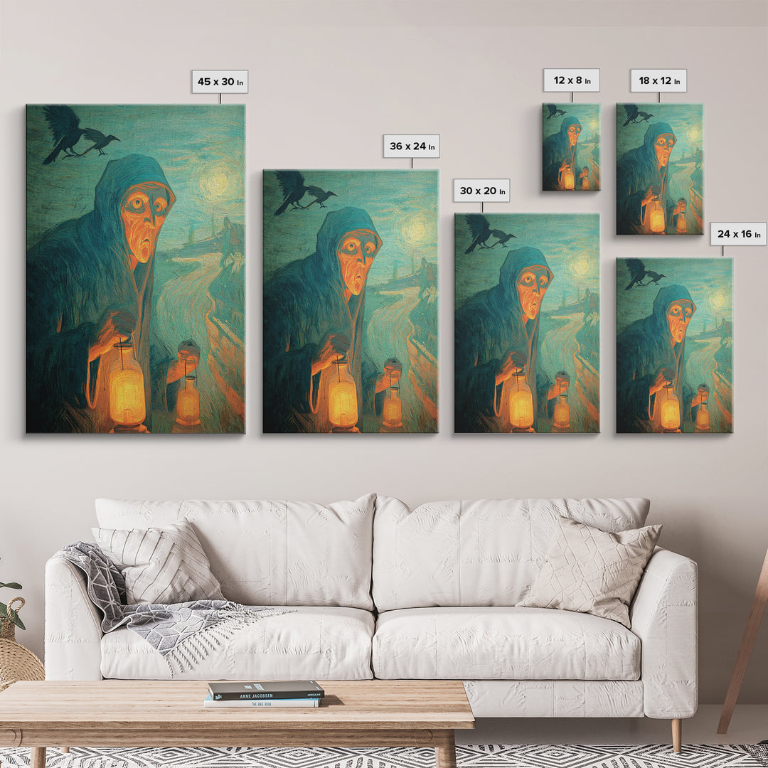 The Soul Collector, Expressionist Gothic Art, Vertical Wall Art, Dark Halloween Decor, Canvas Print, Halloween Wall Art