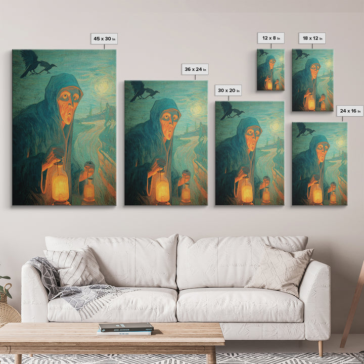 The Soul Collector, Expressionist Gothic Art, Vertical Wall Art, Dark Halloween Decor, Canvas Print, Halloween Wall Art