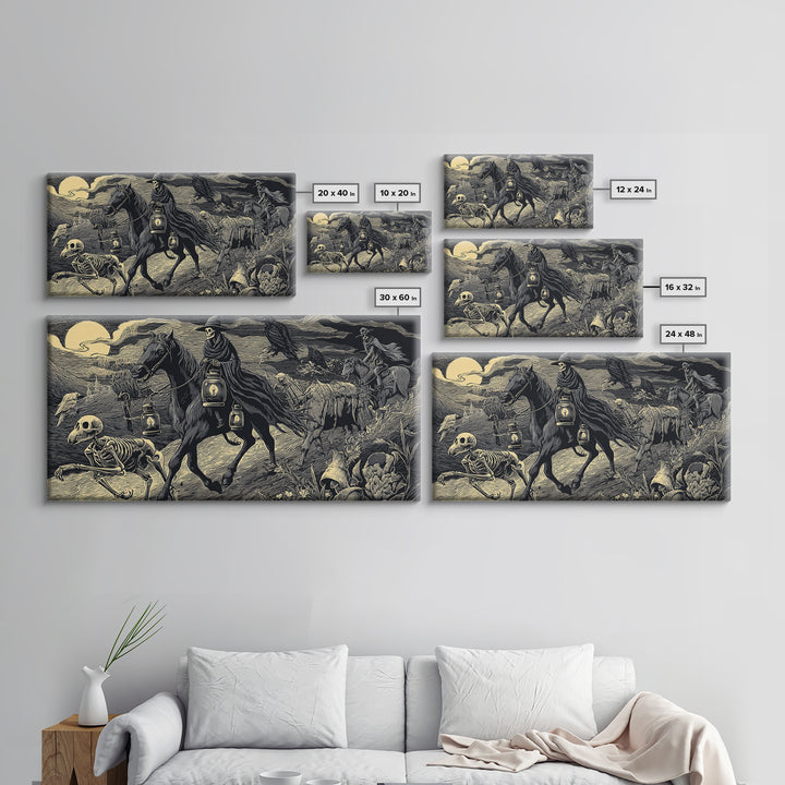 The Soul Collector, Macabre Folk Print Art, Wide Panoramic Art, Macabre Wall Art, Canvas Print, Halloween Wall Art