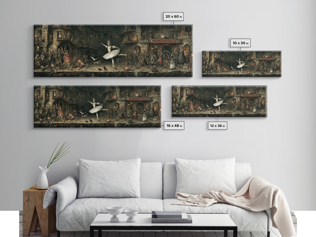 The Phantom Ballerina, Medieval Grotesque Art, Extra Wide Wall Art, Dark Fantasy Wall Art, Canvas Print, Halloween Wall Art