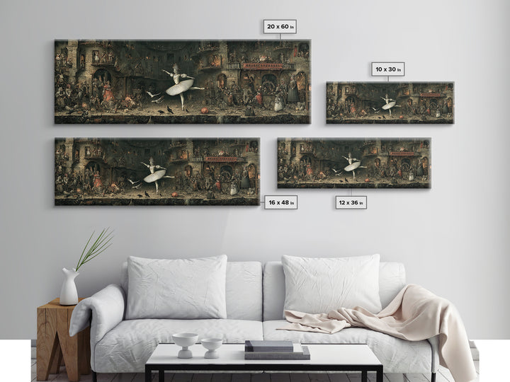 The Phantom Ballerina, Medieval Grotesque Art, Extra Wide Wall Art, Dark Fantasy Wall Art, Canvas Print, Halloween Wall Art