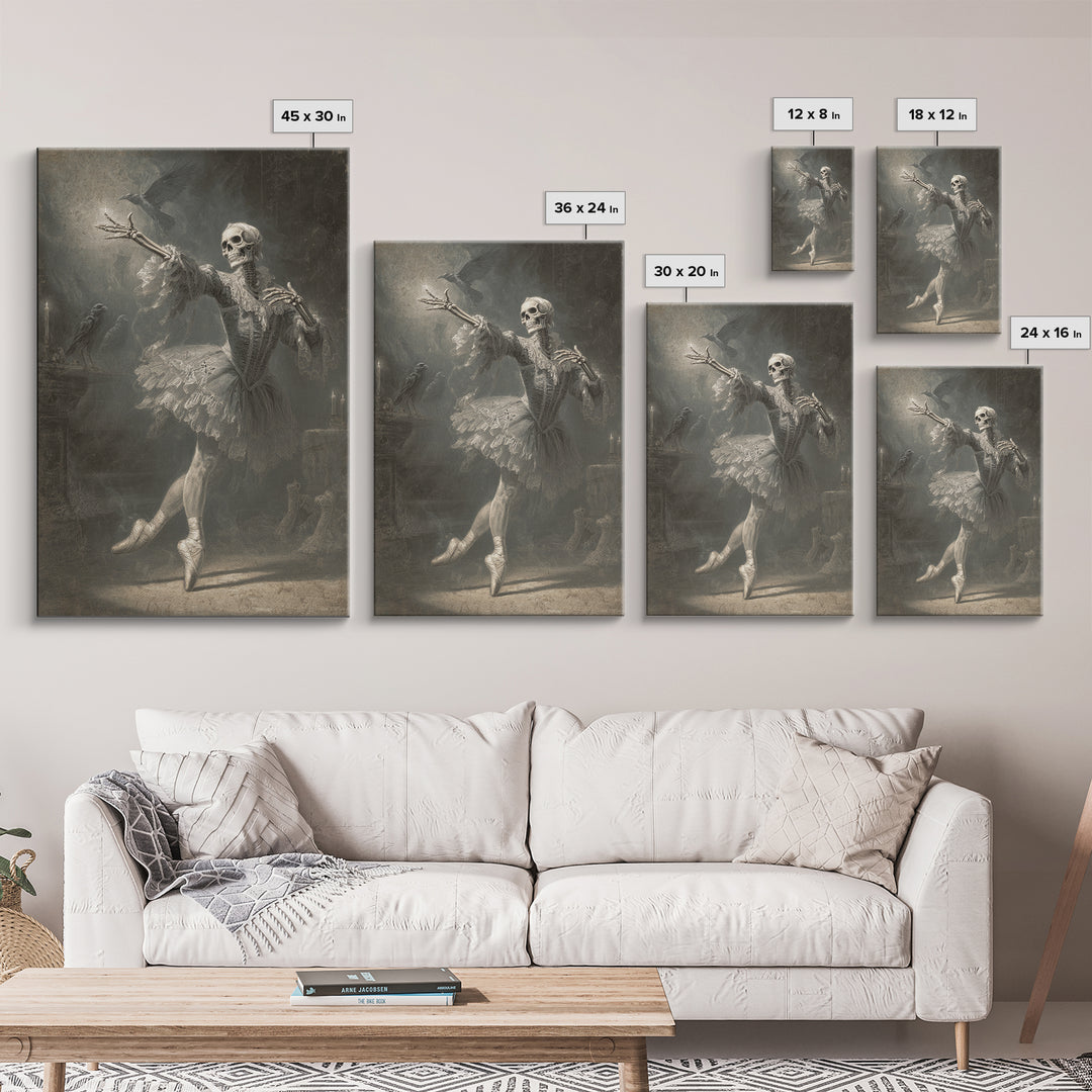 The Phantom Ballerina, Danse Macabre Art, Vertical Wall Art, Gothic Horror Wall Art, Framed Canvas Print