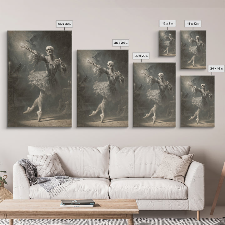 The Phantom Ballerina, Danse Macabre Art, Vertical Wall Art, Gothic Horror Wall Art, Framed Canvas Print