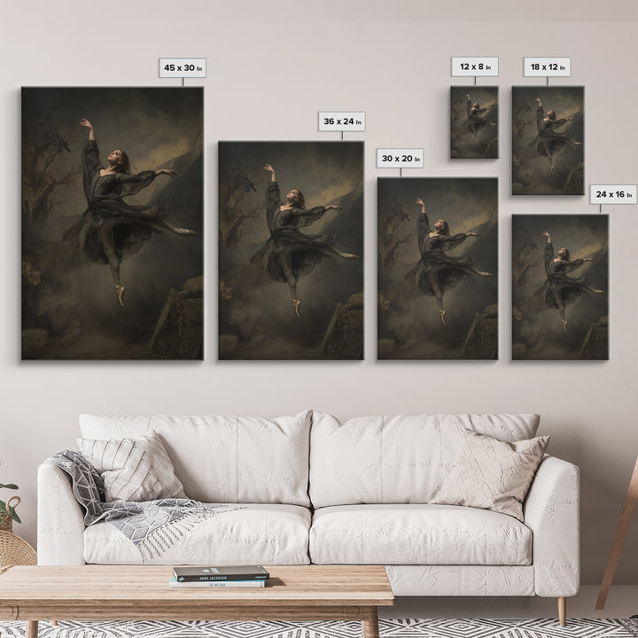 The Phantom Ballerina, Baroque Witchcraft Art, Vertical Wall Art, Dark Fantasy Wall Art, Canvas Print, Halloween Wall Art