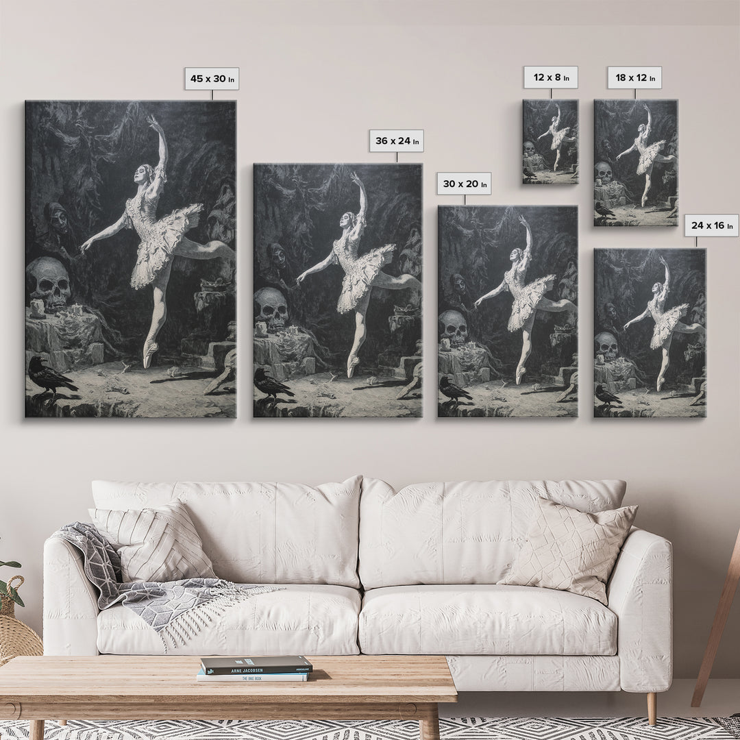 The Phantom Ballerina, Dark Romantic Horror Art, Vertical Wall Art, Dark Fantasy Wall Art, Framed Canvas Print, Halloween Wall Art