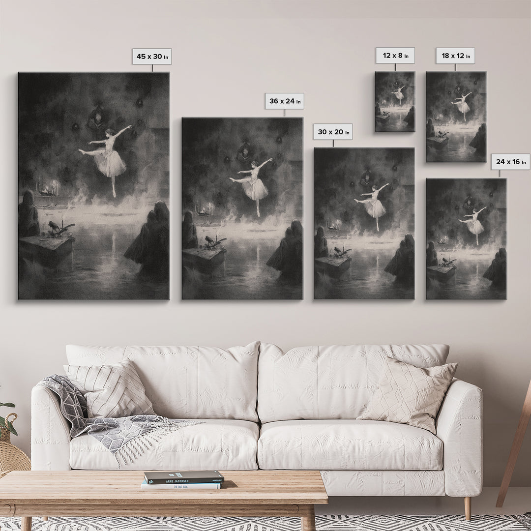 The Phantom Ballerina, Symbolist Dream Art, Vertical Wall Art, Gothic Horror Wall Art, Framed Canvas Print, Halloween Wall Art