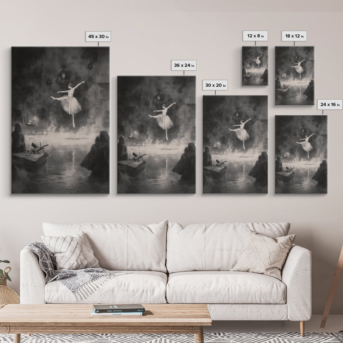 The Phantom Ballerina, Symbolist Dream Art, Vertical Wall Art, Gothic Horror Wall Art, Framed Canvas Print, Halloween Wall Art