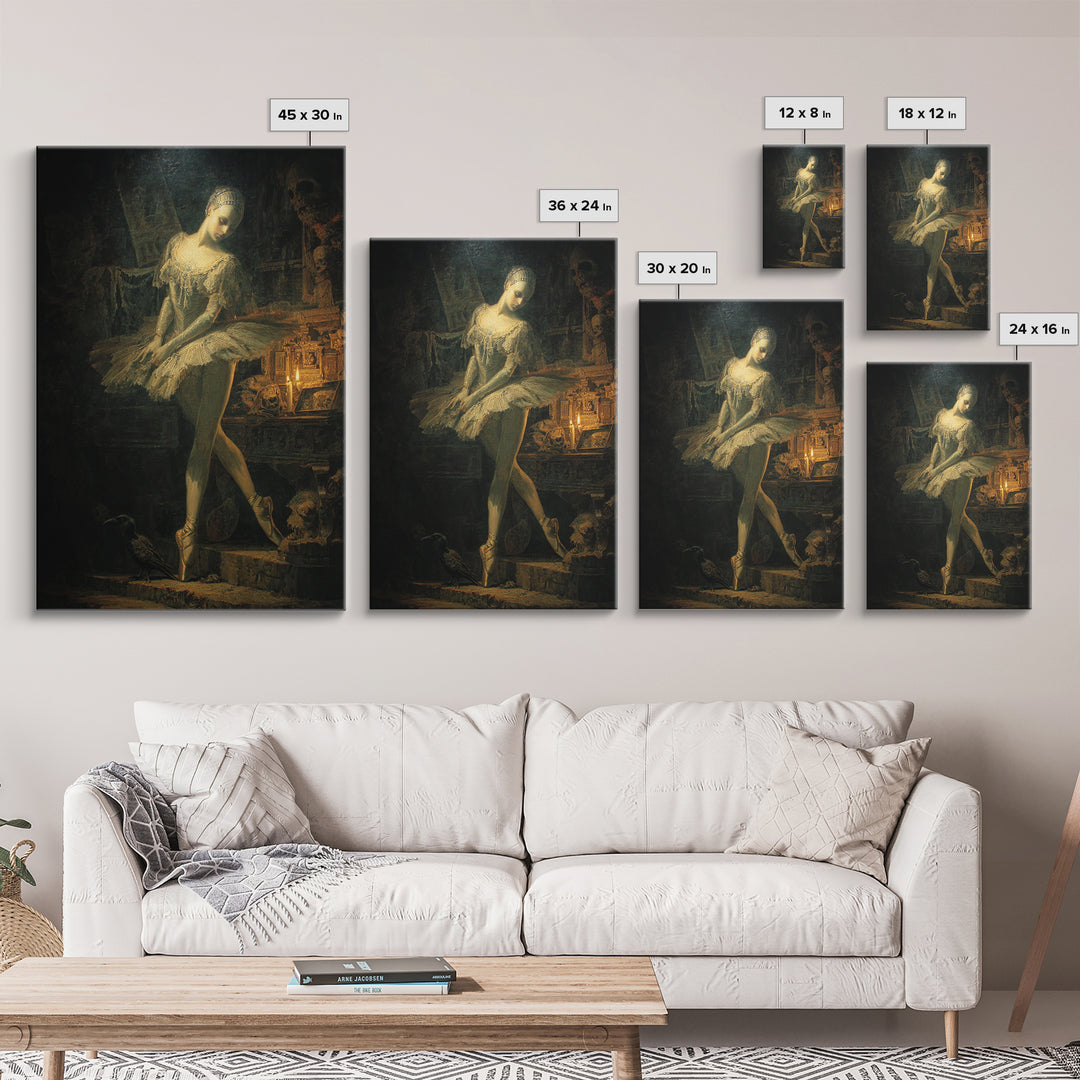 The Phantom Ballerina, Ornate Symbolist Art, Vertical Wall Art, Macabre Wall Art, Canvas Print, Halloween Wall Art, Halloween Decor