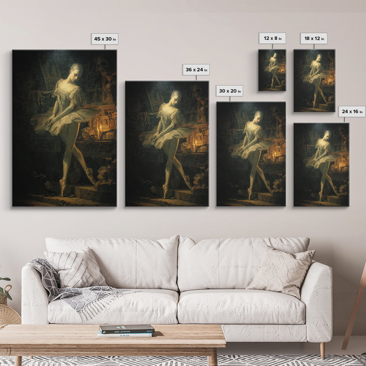 The Phantom Ballerina, Ornate Symbolist Art, Vertical Wall Art, Macabre Wall Art, Canvas Print, Halloween Wall Art, Halloween Decor