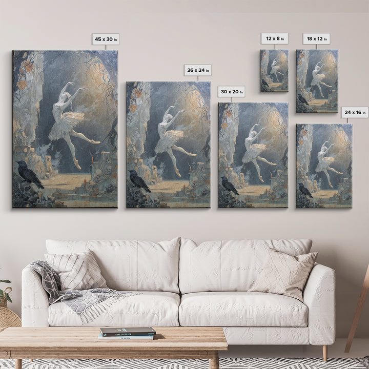 The Phantom Ballerina, Decadent Gothic Art, Vertical Wall Art, Dark Halloween Decor, Framed Canvas Print, Halloween Wall Art