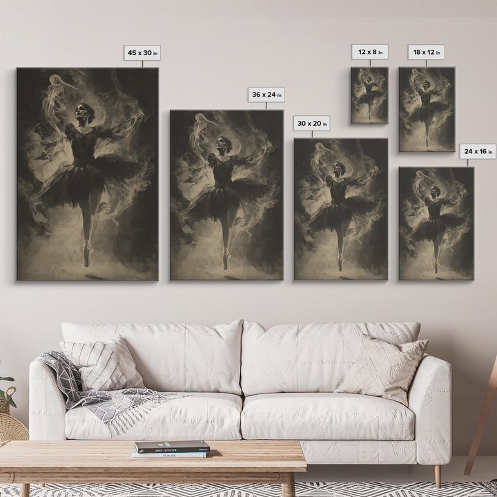 The Phantom Ballerina, Dark Symbolist Art, Vertical Wall Art, Dark Fantasy Wall Art, Framed Canvas Print, Halloween Wall Art