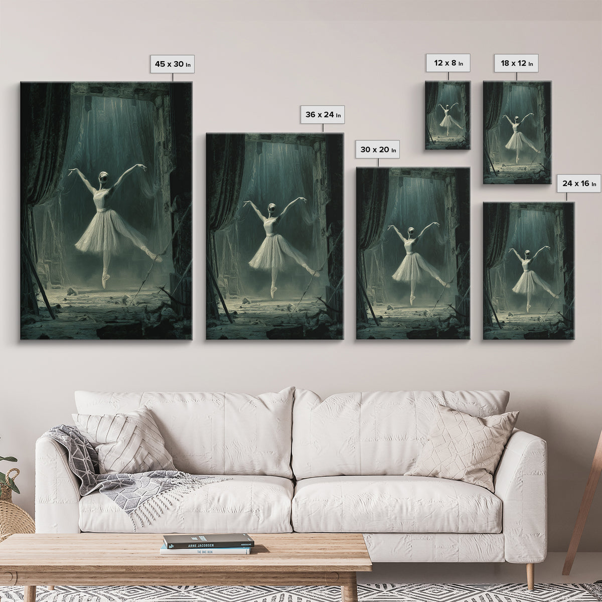 The Phantom Ballerina, Expressionist Gothic Art, Vertical Wall Art, Gothic Horror Wall Art, Framed Canvas Print, Halloween Wall Art