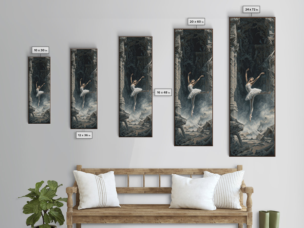 The Phantom Ballerina, Surreal Apocalyptic Art, Tall Narrow Wall Art, Gothic Horror Wall Art, Framed Canvas Print