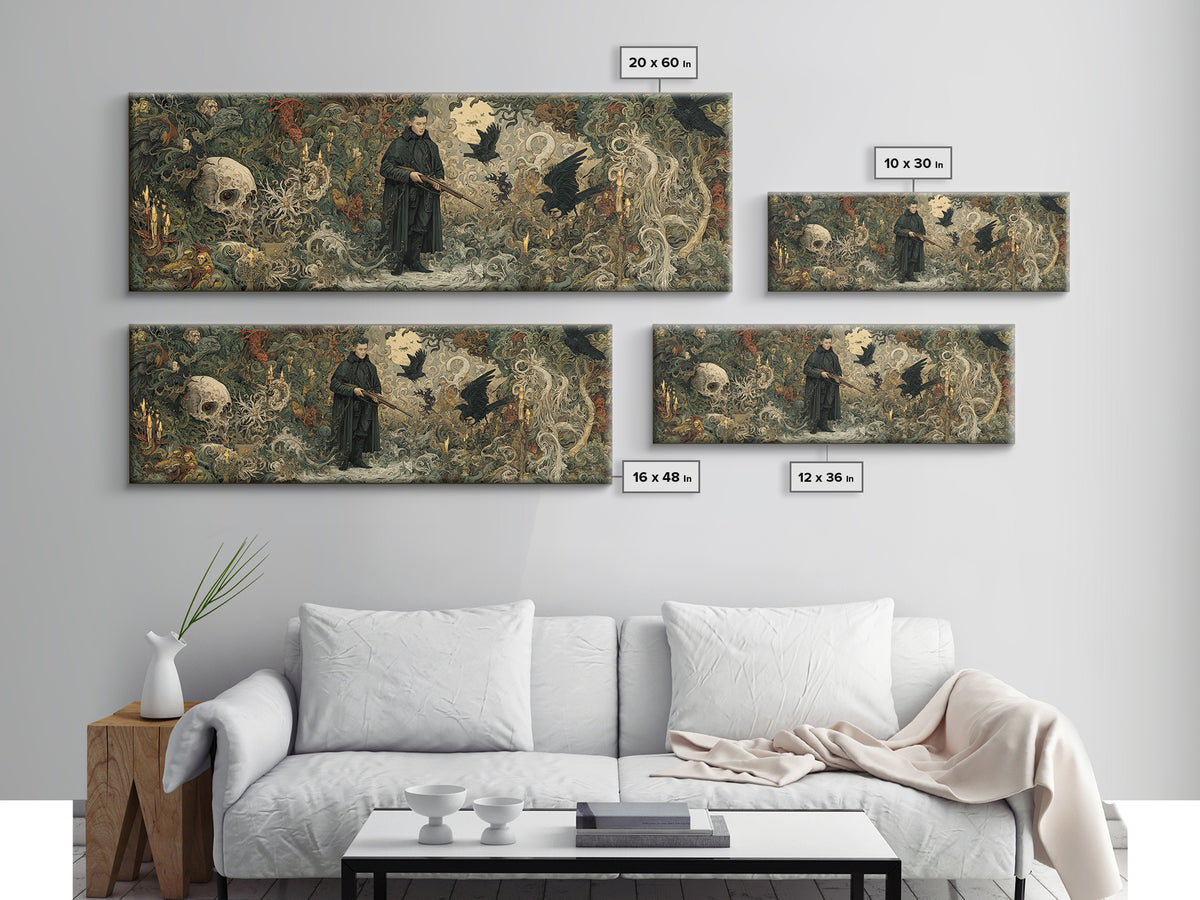 The Ghost Of The Witch Hunter, Medieval Grotesque Art, Extra Wide Wall Art, Gothic Horror Wall Art, Framed Canvas Print