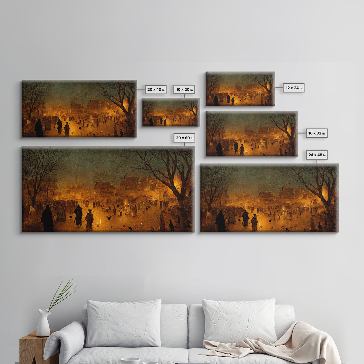 The Ghost Of The Witch Hunter, Northern Renaissance Horror, Wide Panoramic Art, Dark Fantasy Wall Art, Framed Canvas Print