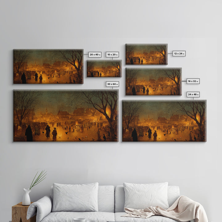 The Ghost Of The Witch Hunter, Northern Renaissance Horror, Wide Panoramic Art, Dark Fantasy Wall Art, Framed Canvas Print