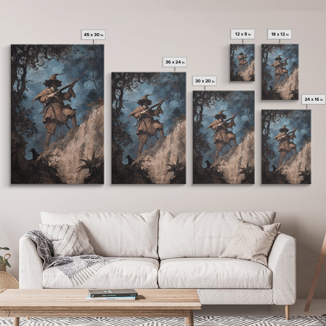 The Ghost Of The Witch Hunter, Baroque Witchcraft Art, Vertical Wall Art, Gothic Horror Wall Art, Canvas Print, Halloween Wall Art